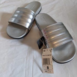 Adidas Adilette Comfort Slides Silver Womens Size 8